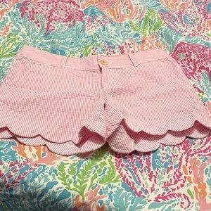 Lilly Pulitzer Pink Striped Scallop Hem Women Shorts, Size 8.